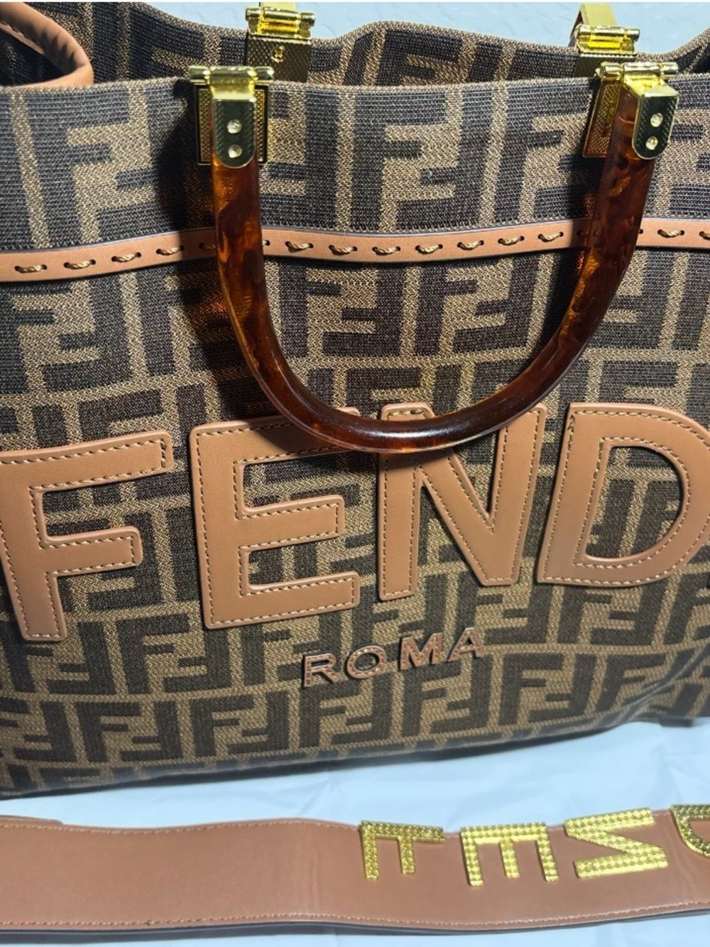 Fendi Brown Monogram Tote with Tortoiseshell Handles